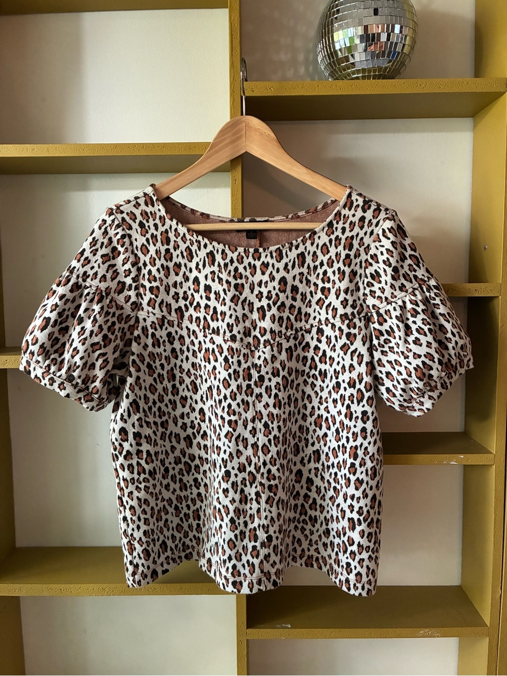 Current Air Leopard Print Puff Sleeve Top - Cream and Brown